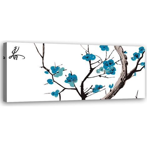 Tableau sur toile Branche de cerisier bleu 90x30 (1/5)