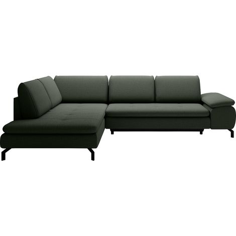 Grand canapé d'angle gauche convertible en tissu texturé vert ARCHIBALD (1/3)