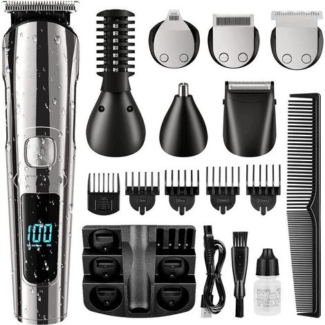 Tondeuse À Barbe, Tondeuse À Cheveux Sans Fil Pour Homme, Étanche Pour Le Corps, La Moustache, Le Nez, L'Oreille, Le Visage, Le Rasoir Électrique, Kit De Toilettage Tout En 1, Rechargeable Par Usb Et (1/5)