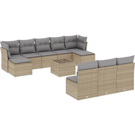 Maison Exclusive - Set de sofás de jardín 11pzas con cojines ratá (1/3)