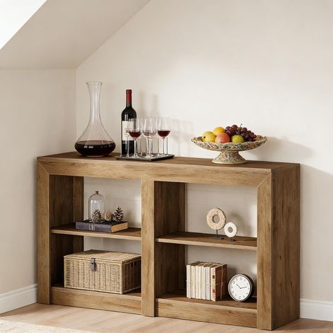 Console con 3 Ripiani e 4 Vani Aperti, Stile Rustico, per Ingresso e Soggiorno, MDF, Marrone, 150×35×85 cm (1/5)
