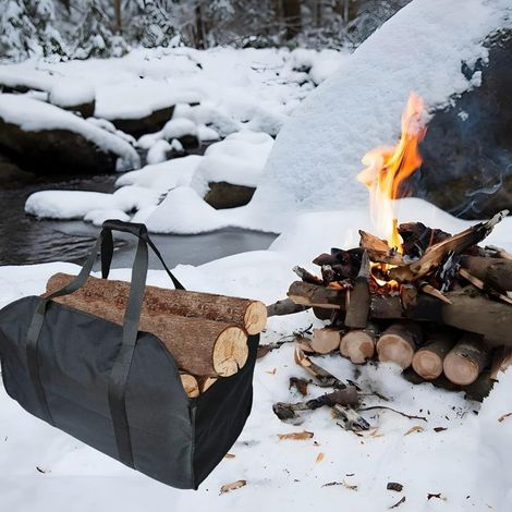 RichVibe - Sac à bûches en toile pour bois de chauffage, bûches et branches, rangement robuste pour outils, camping, pique-nique, jouets, animaux de compagnie, 1 pièce (1/5)