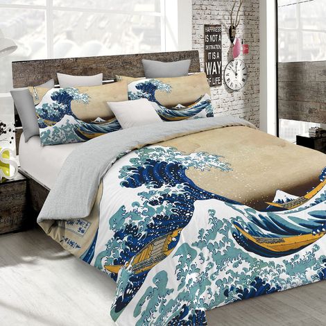 Italian Bed Linen Parure Copripiumino con Stampa Digitale a Copertura Totale Sul Sacco e Sulle Federe 2 Posti 100% Cotone, Multicolore (SD51), 250x200x1 cm