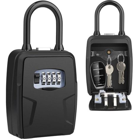 Caja para llaves con gancho, caja de seguridad para llaves con código de 4 dígitos, caja de seguridad metálica impermeable para exteriores, caja de almacenamiento de llaves con combinación (1/5)