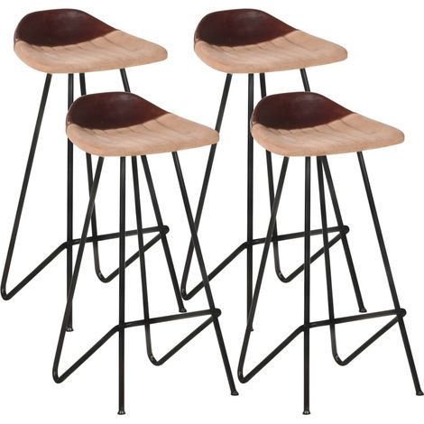 Tabourets de bar vidaXL, lot de 4, cuir véritable marron (1/5)