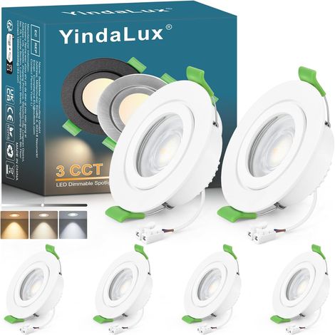 Spot led encastrable GU10 cadre IP65 incl.5W Module LED 4000K, Spot encastrable 230V Blanc mat Spots de plafond Rond plat Spot 68mm Trou pour extérieur-intérie, Lot de 6, Non dimmable