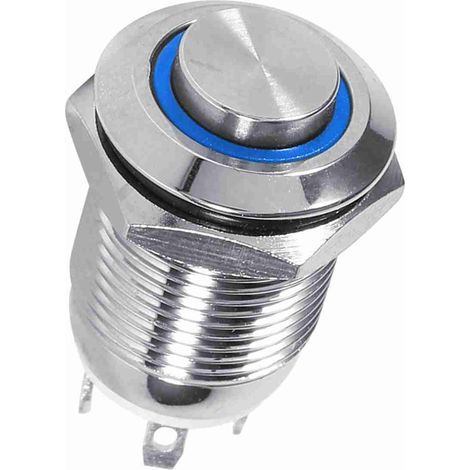Interrupteur Bouton-Poussoir Momentané 12mm Étanche Métallique Lumière LED Bleue 3V Haute Surépaisseur 4 Pins (1/5)