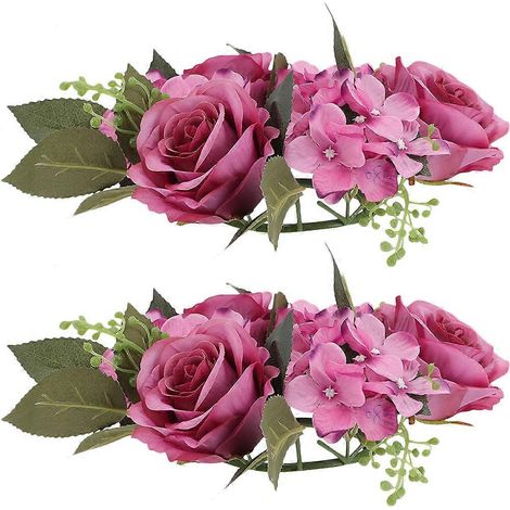 Couronne de roses et bougies pour mariage, anneau décoratif pour table (6 pièces) (1/5)