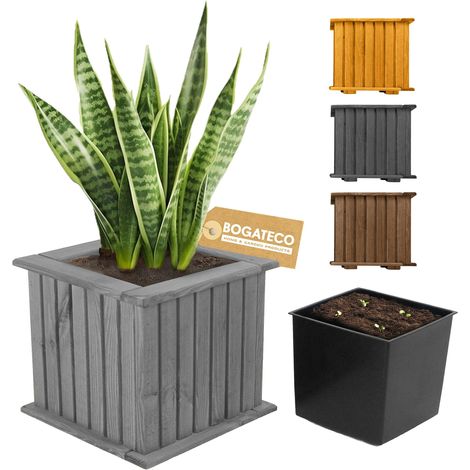 Jardinière Cube Bois Bogateco 25x25x25 cm avec Bac Gris (1/5)