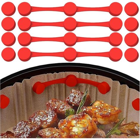 Strisce magnetiche in silicone per friggitrice ad aria, porta carta per friggitrice ad aria, resistenti alle alte temperature con 4 fermagli magnetici in silicone per fissare la carta da forno nella f