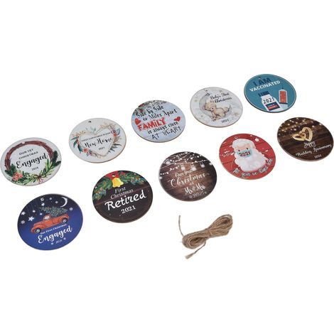 Lot de 6 pendentifs en bois arbre de Noël pour décoration de maison, ornements de sapin festifs (1/5)