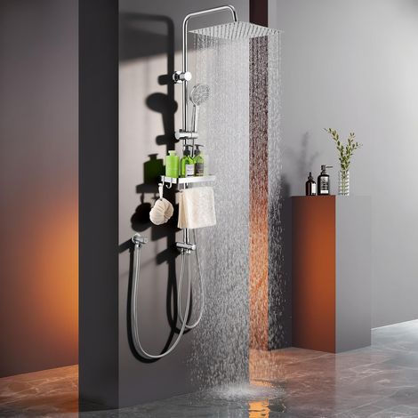 Douche à effet pluie sans robinet, système de douche chromé avec pommeau de douche de 30 x 30 cm (1/5)