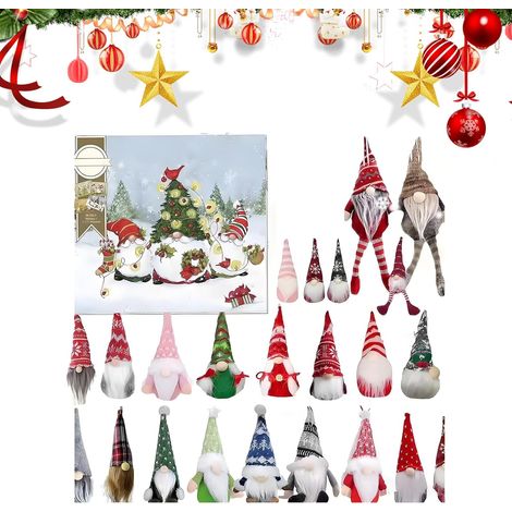 Calendrier de Noël de 24 jours - Mini nains polyvalents - Décoration de Noël en peluche durable - Pour sapin ou sac à dos