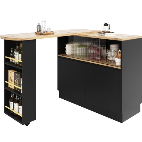 CHICFURN Isola da cucina girevole 360° 90x45x100 cm in MDF nero con contenitore (1/5)