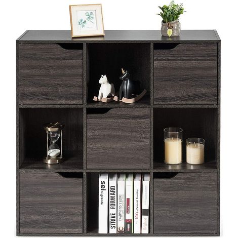 COSTWAY Scaffale Portaoggetti Guardaroba Mensola Libreria in Legno Mobile con 9 Cubi, Scaffale Cubo Porta Libri (Grigio-Marrone) (1/5)