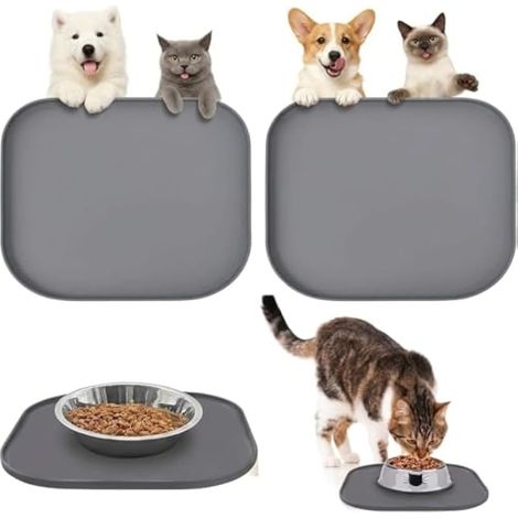2 Pcs Tapis Gamelle Chat Silisone avec Rebord Surélevé, Tapis Nourriture Chien Antidérapant, Plateau Gamelle de Nourriture Imperméable 27x27cm, pour Animaux de Compagnie, Facile à Nettoyer (1/5)
