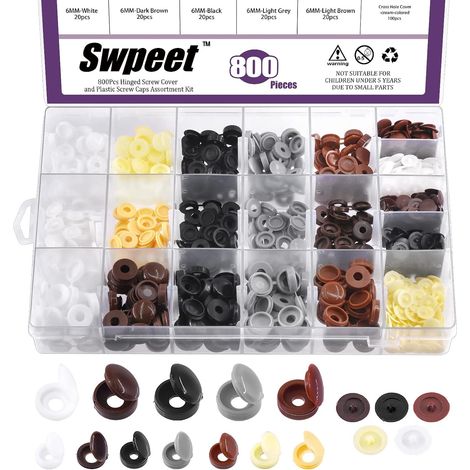 Lot de 800 vis en plastique de 5/32", 1/5", 6/4", 8 couleurs, capuchons de vis à charnière et autocollants pour trous de vis autocollants, kit d'assortiment, rondelles, bouchons de fixation (1/5)