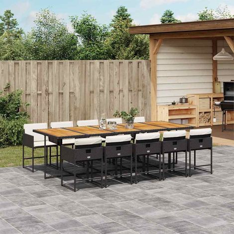 11-tlg. Garten-Essgruppe mit Kissen Schwarz Poly Rattan (1/5)