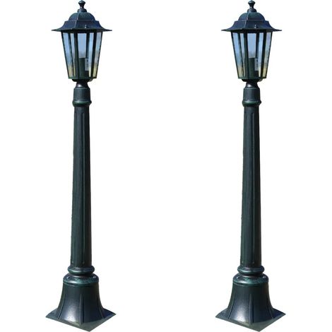 Lot de 2 lampes de jardin 105 cm ambiance cosy sécurisante style moderne en aluminium vert foncé (1/3)