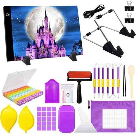 Tablette Lumineuse A4,Diamond Painting Accessoires,Luminosité Réglable Portable Table Lumineuse Planche Dessin avec USB Câble (1/4)