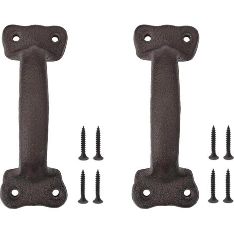 Lot de 2 poignées de porte de grange, noires, 140 mm, en fonte, avec vis, pour porte de jardin, hangar, garage, armoire, salle de bain (1/5)