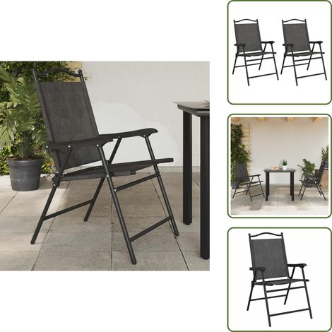 The Living Store Chaises de jardin pliables lot de 2 en acier et textilène - Chaise De Jardin - Fauteuil De Jardin - Mobilier De Jardin - Terrasse - Jardin (1/5)