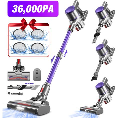 Akku Staubsauger 36000Pa 500W – Kabelloser Handstaubsauger mit 50min Laufzeit, 2 Saugstufen, 1,6L Staubbehälter für Teppiche & Hartböden, Authmic, Lila (1/5)