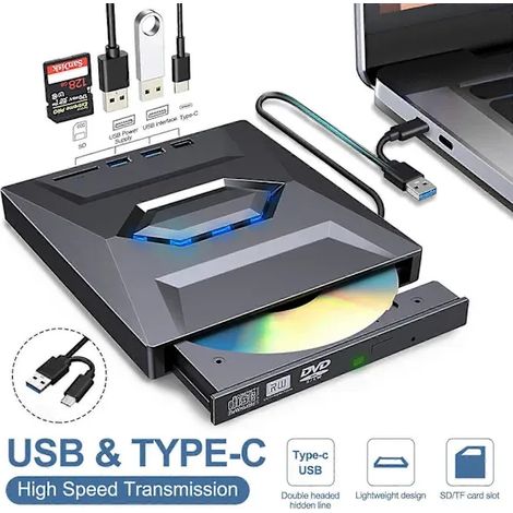 [LCS] Lecteur/graveur DVD/CD-RW externe USB 3.0 7 en 1 pour ordinateur portable/PC (1/5)