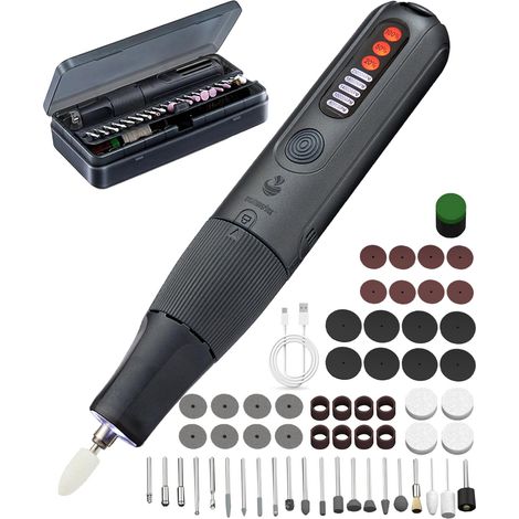 Outil Rotatif Multifonction Sans Fil 8V, Mini Perceuse Sans Fil, 5 Vitesses (6000-23000 tr/min) et 56 Accessoires pour Gravure, Polissage, Perçage, Bricolage Avec lumière LED (1/5)