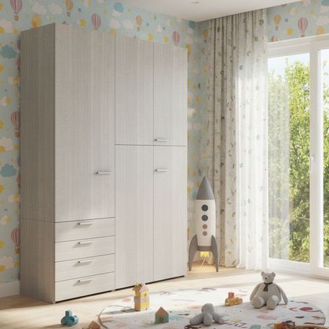 L.150 H.225,8 - Armadio ad ante battenti con ripiani e cassetti - Perfetto per organizzare i tuoi vestiti - Rovere rock (1/5)