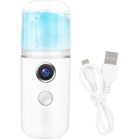Nebulizador nano portátil blanco para hidratación facial，mini pulverizador recargable por USB con depósito de agua transparente para el hogar (1/5)