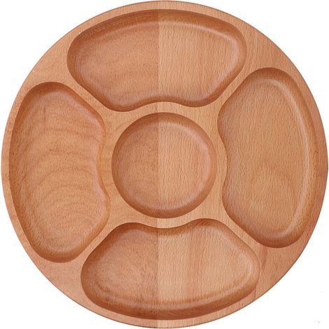 Runde, hölzerne Speiseplatte mit Unterteilungen für Desserts, Snacks und Untergerichte (30 cm) (1/5)