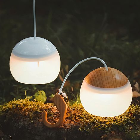 Ampoule LED de camping à motif, luminosité réglable sur 3 niveaux, longue durée de vie, crochet de suspension, rechargeable par USB, blanche. (1/5)