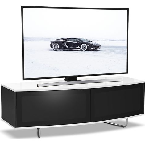 Homeology Caru Gloss Black and Gloss White Beam-Thru Remote Friendly Super-Contemporary"D" Shape Design 32"-65" LED/OLED/LCD TV Cabinet (1/5)
