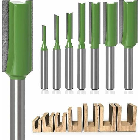 Fraise Droite Defonceuse, 7pcs Fraises à Défoncer Carbure De Tungstène Mèches De Routeur à Queue De 6 Mm Fraise De Fraisage Multifonction Outil De Travail du Bois pour Le Travail du Bois, (1/5)