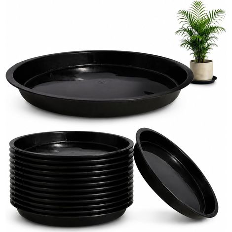 Lot de 15 soucoupes rondes pour pot de fleurs - 24 cm - Noir (1/5)