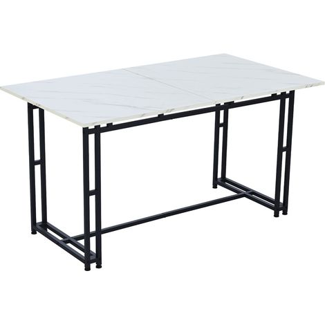 Table de salle à mange rectangulaire 140x80cm - style légère de luxe plateau en marbre Structure en métal pour salle à manger salon, Pieds de table noirs (1/5)