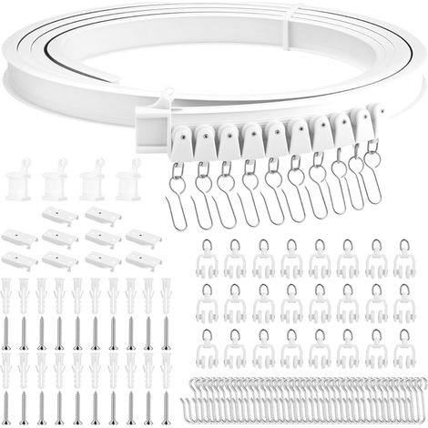 Flexible Ceiling Curtain Rail 3 Metres, Curved Folding Ceiling Curtain Rail for Room Divider, Curtains, Motorhome, Shower Window, with Fixings (White) (1/5)