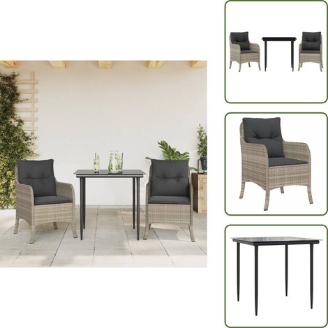 Sitzkissen - vidaXL 3-tlg. Garten-Essgruppe mit Kissen Hellgrau Poly Rattan - Rückenkissen (1/5)