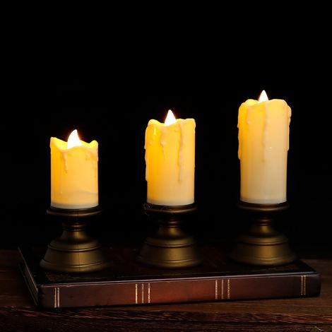 Moule À Bougie Led - Sans Flamme - Pour Décoration De Table - Mariage Anniversaire Noël Halloween - Hauteur 10,5 12 13,5 Cm - Lot De 3 (1/5)