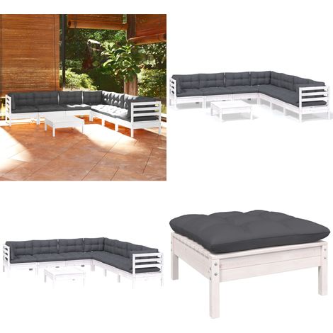 8-tlg. Garten-Lounge-Set mit Kissen Weiß Kiefer Massivholz - Gartensessel - Lounge Set - Gartenmöbeln - Outdoor Möbel - Rattan Sessel - Home & Living (1/5)
