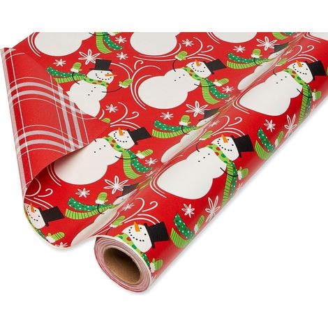 Rouleau géant de papier cadeau de Noël réversible – flocons, 1 rouleau 175 pieds carrés (1/5)