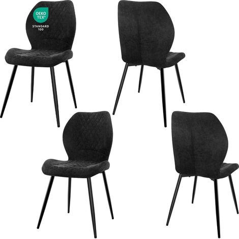 Esszimmerstühle 4er Set, gepolsterte Leinenstühle, ergonomisch, schwarz (1/5)