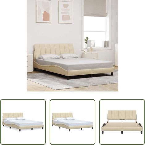 vidaXL Tête de lit - Cadre de lit sans matelas Hanko crème 140x200 cm tissu (1/5)
