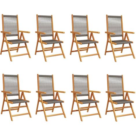 Maison Exclusive - Sedie Reclinabili Pieghevoli 8pz Grigie Legno Massello Acacia (1/5)