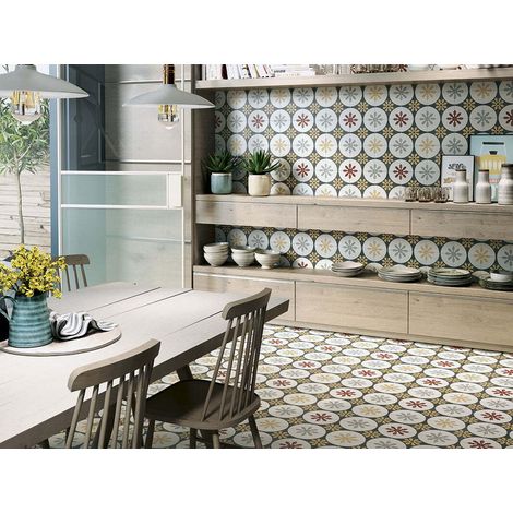 Carrelage effet carreaux de ciment 20x20 cm en grès cérame – 1 m² pour cuisine, salon et salle de bain – Pose au sol et mur – Mainzu Ceramica (1/2)