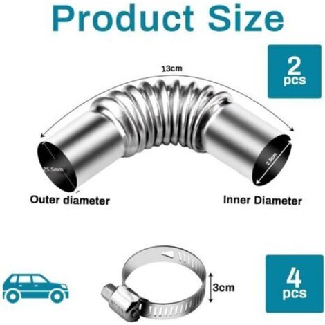 Tuyau d'échappement en acier inoxydable 25MM Raccord Coudé, 2PCS Connecteur d'angle tuyau d'échappement, Idéal pour le chauffage de voiture Générateurs d'électricité et chauffage au diesel (1/4)