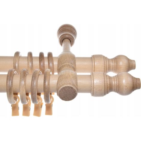 Double tringle à rideaux en bois couleur hêtre, 180 cm (combinaison) (1/5)