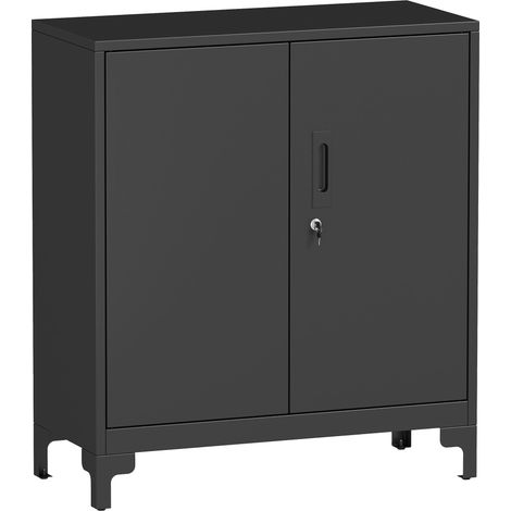 Armoire de bureau 80 x 35 x 91 cm portes verrouillables 2 étagères sécurisée et stable design contemporain en métal noir (1/5)