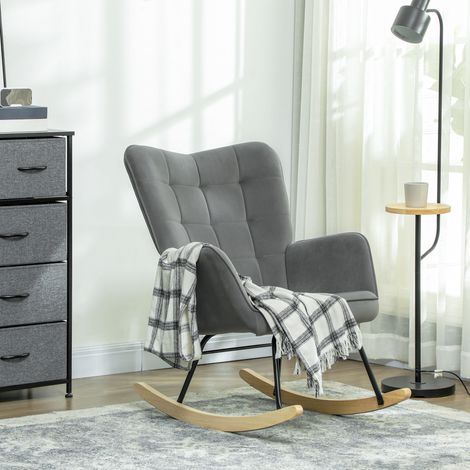 Schaukelstuhl aus Polyester in Samtoptik, Armlehnen, dunkelgrau OKMYHOME (1/5)